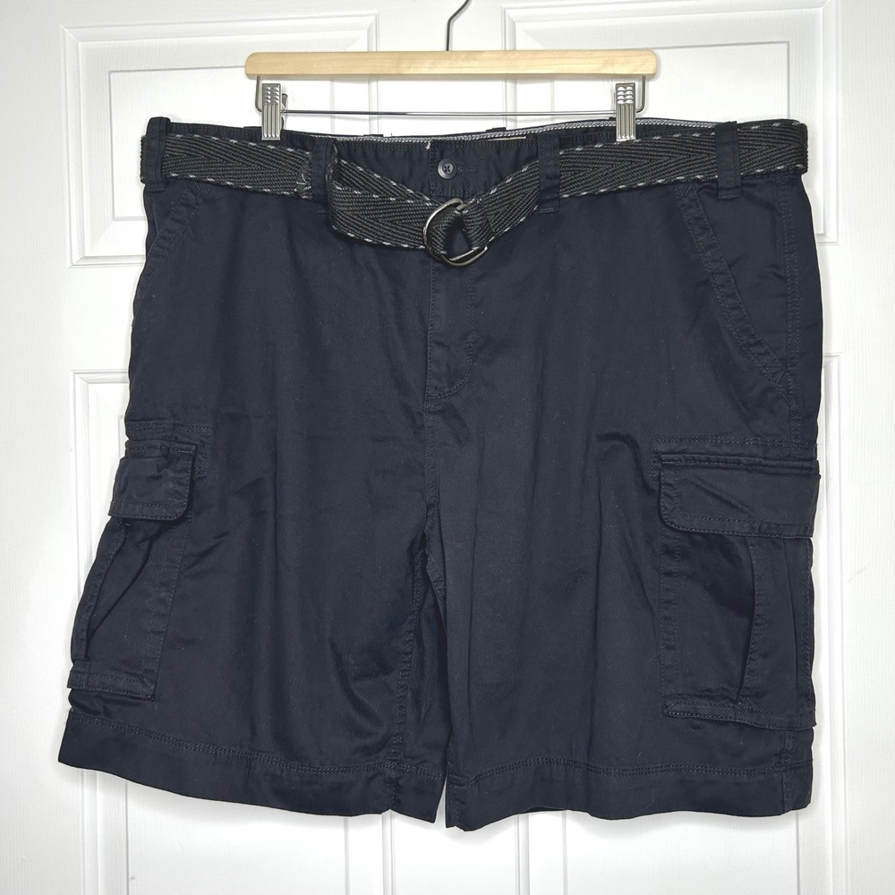 The Foundry Supply Co. Mens Black Cotton Blend Cargo Shorts Size 46 Belted